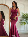 Unique Burgundy V-Neck Mermaid Side Slit Long Prom Dress Ideas, Evening Party Dresses,WGP1965