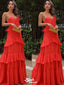 Elegant Red Spaghetti Straps V Neck A-line Long Party Dress Prom Dresses, WGP974