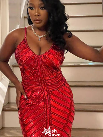 Sexy V-neck Spaghetti Strap Sheath Long Prom Dress Ideas, Evening Party Dresses,WGP1463