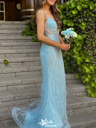 Gorgeous Spaghetti Strap V-neck Mermaid Long Prom Dress Ideas, Evening Party Dresses,WGP1486