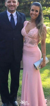 Elegant V-neck Lace Mermaid Long Prom Dress Ideas, Evening Party Dresses,WGP1492