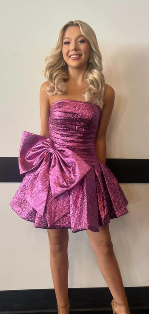 Elegant Purple Strapless Sleeveless Popular Cheap Short Homecoming Dresses, Birthday Party EPT216