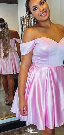 Elegant Sweetheart Off-shoulder Pink A-line Short Mini Homecoming Dress,EPT363