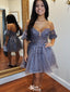 Elegant Purple Off-Shoulder Lace Sleeveless Popular Cheap Short Homecoming Dresses, Birthday Party EPT219