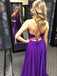 Elegant Purple A-Line Halter Side Slit Long Sleeve Popular Long Evening Dresses, Formal Dresses, Birthday Party, WGP652