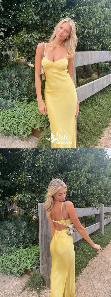 Sexy Yellow Mermaid Spaghetti Straps Maxi Long Party Prom Dresses,Evening Dresses,WGP309