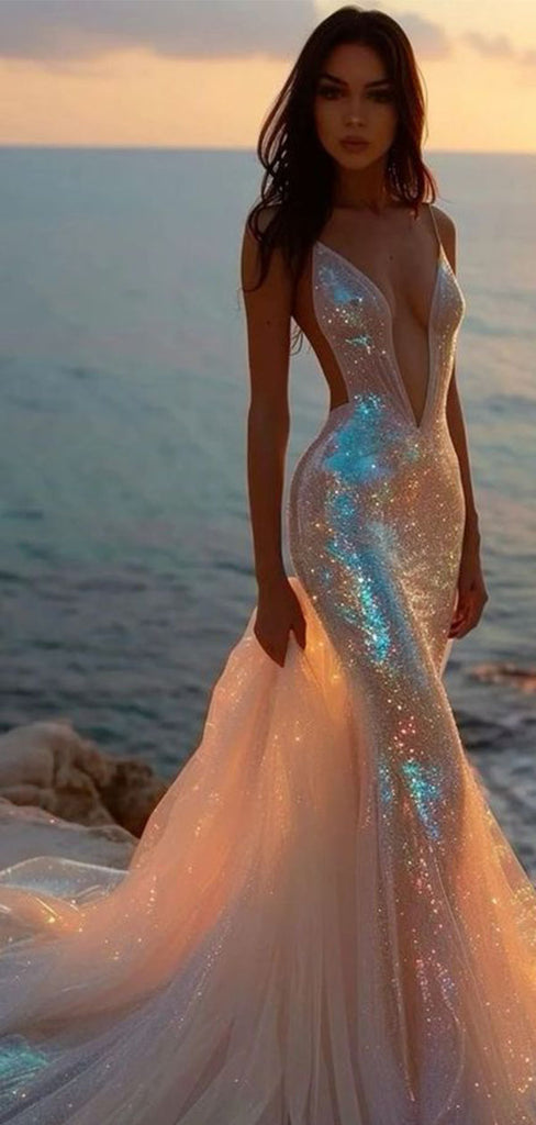 Sexy Pink V-Neck Mermaid Long Prom Dress Ideas, Evening Party Dresses,WGP1980