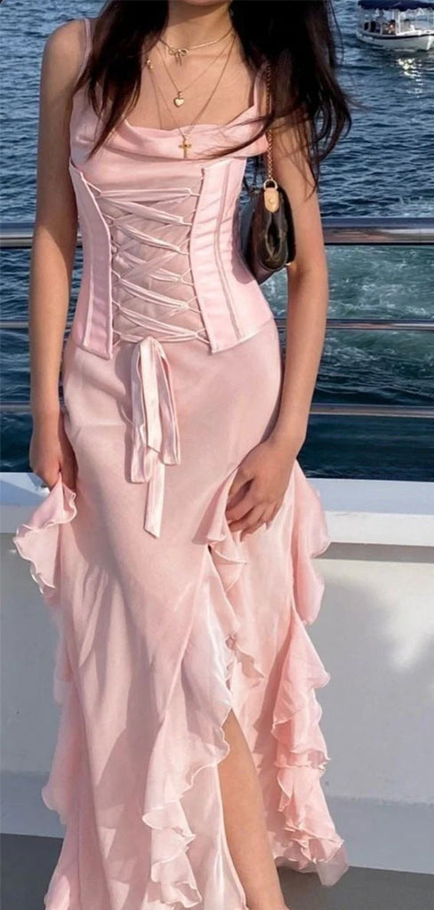 Popular Pink Spaghetti Strap Mermaid Long Prom Dress Ideas, Evening Party Dresses,WGP1863
