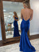 Charming Blue Mermaid Spaghetti Strap Backless Sleeveless Long Evening Dresses,WGP522