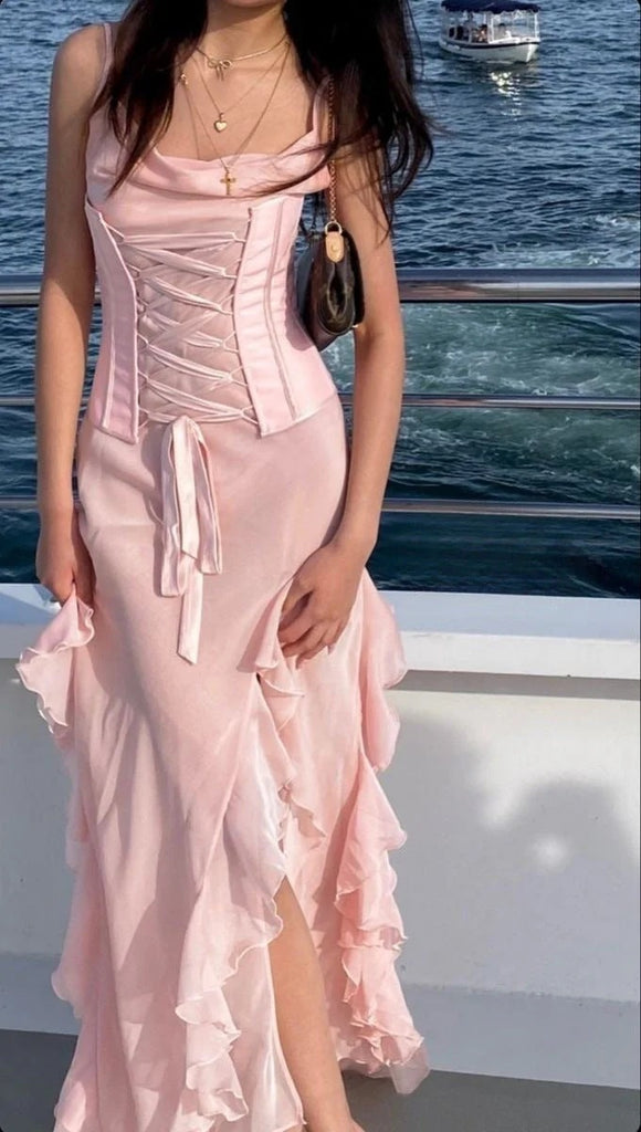 Popular Pink Spaghetti Strap Mermaid Long Prom Dress Ideas, Evening Party Dresses,WGP1863
