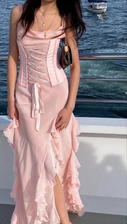 Popular Pink Spaghetti Strap Mermaid Long Prom Dress Ideas, Evening Party Dresses,WGP1863
