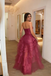 Bold Pink Organza High Slit Prom Gown Strapless Tiered Ruffle Party Dress,WGP2204