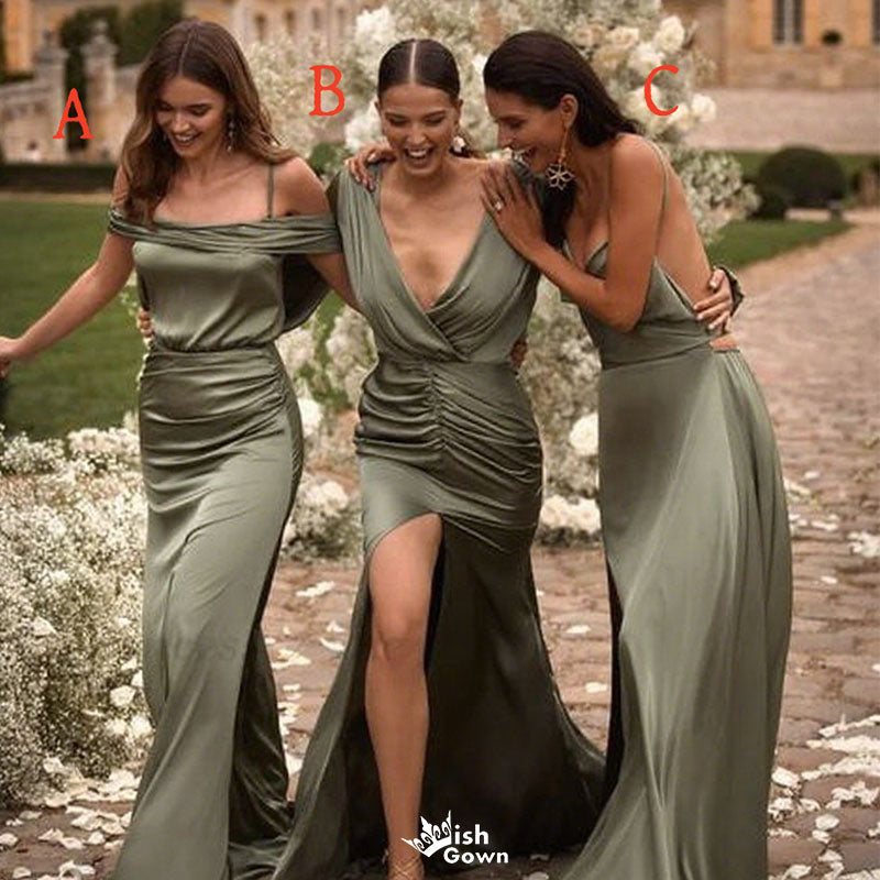 Elegant Green Mismatched Sleeveless Mermaid Long Bridesmaid Dresses Online,WGM444
