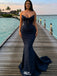 Sexy Strapless Corset Mermaid Prom Gown in Navy Lace with Long Sweep Train,WGP2154