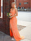 Elegant Orange V-Neck Mermaid Side Slit Long Prom Dress Ideas, Evening Party Dresses,WGP1803