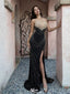 Modern Black Sequin Prom Dress Sexy Sleeveless Illusion Neckline Slit Formal Gown,WGP2081