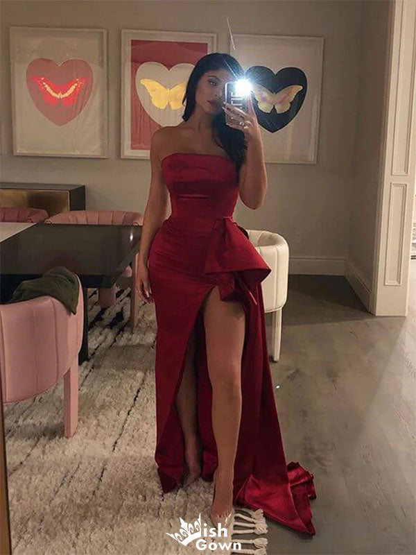 Sexy Burgundy Sweetheart Mermaid Side Slit Long Prom Dress Ideas, Evening Party Dresses, WGP1992