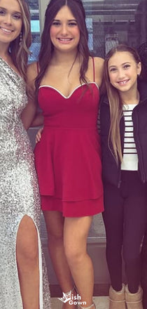 Casual V-neck Spaghetti Strap A-line Short Mini Homecoming Dress,EPT389