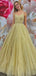 Elegant Yellow A-Line Spaghetti Straps Long Evening Dresses, Formal Dresses, Birthday Party, WGP544