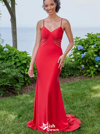 Formal Spaghetti Strap V-neck Mermaid Long Prom Dress Ideas, Evening Party Dresses,WGP1539