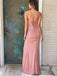 Sexy Pink Spaghetti Strap Side Slit Long Sleeve Popular Long Evening Dresses, Formal Dresses, Birthday Party, WGP678