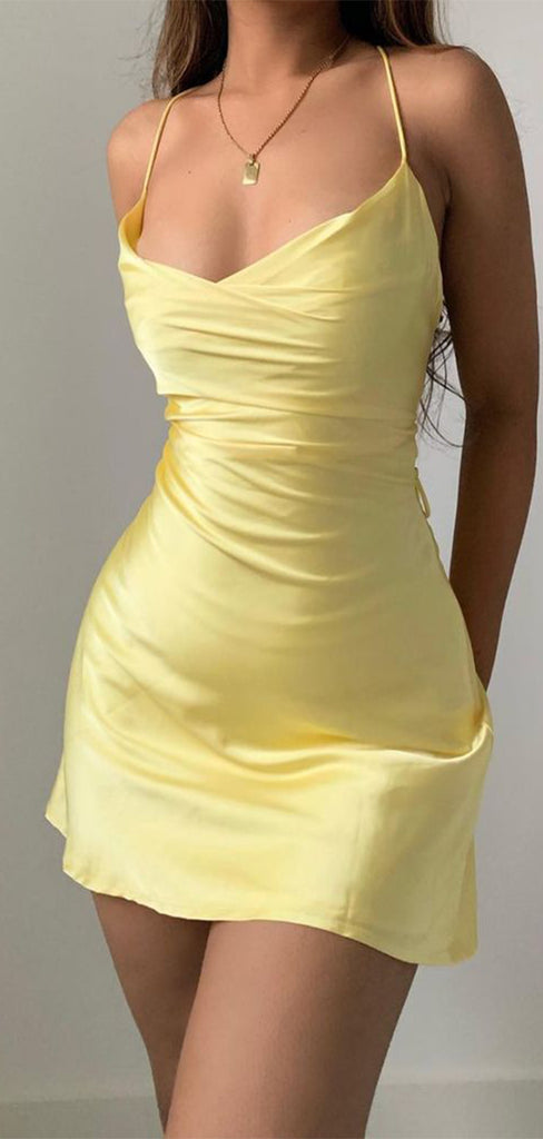 Sexy Yellow Spaghetti Strap Mermaid Sleeveless Popular Cheap Short Homecoming Dresses, Birthday Party EPT242