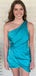 Sexy Blue One-Shoulder Mermaid Sleeveless Popular Cheap Short Homecoming Dresses, Birthday Party EPT244