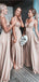 Elegant Champange A-Line V-Neck Side Slit Sleeveless Halter Strap Wedding Guest Bridesmaid Dresses,WGM367