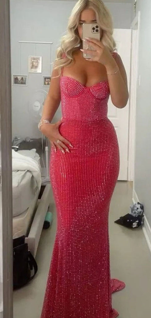 Modern Rhinestone Bodycon Prom Gown Sparkly Strapless Mermaid Formal Dress,WGP2164