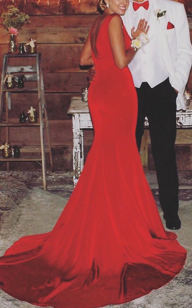 Sexy Red V-Neck Mermaid Long Prom Dress Ideas, Evening Party Dresses,WGP1818