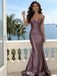Stunning Mauve Satin Trumpet Prom Dress V-Neck Ruched Silhouette Evening Gown,WGP2205