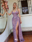 Fancy Lavender Sequin Prom Dress Sweetheart Neck Sleeveless Slit Sparkly Bodycon Gown,WGP2054