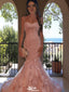 Floral Pink Sweetheart Mermaid Long Prom Dress Ideas, Evening Party Dresses, WGP2007