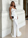 Classy White V-Neck Satin Prom Dress Lace Inset Slender Mermaid Gown,WGP2149