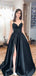 Elegant Black Spaghetti Strap A-Line Side Slit Long Sleeveless Popular Long Evening Dresses, Formal Dresses, WGP708