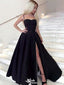 Elegant Black Spaghetti Strap A-Line Side Slit Long Sleeveless Popular Long Evening Dresses, Formal Dresses, WGP704