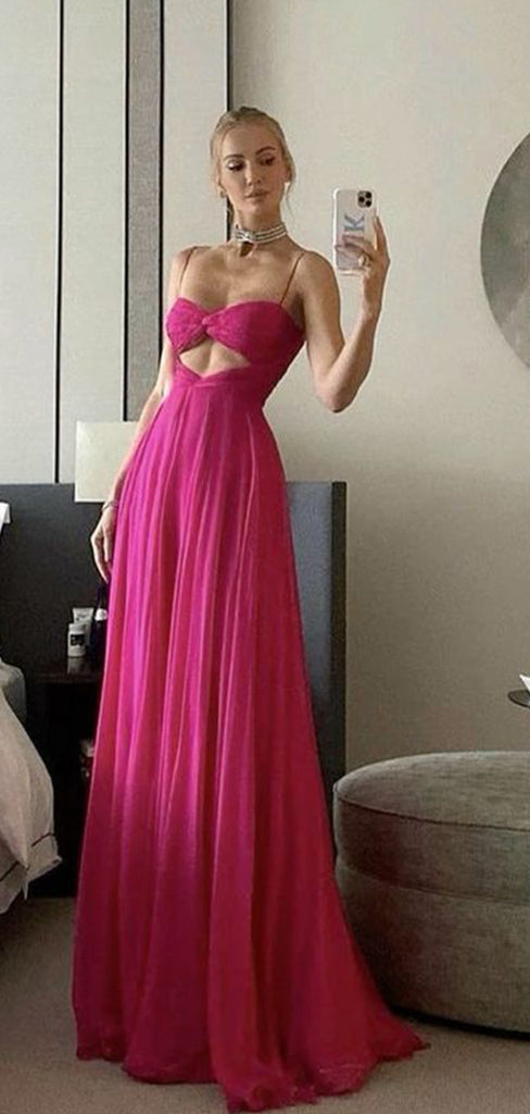 Sexy Pink Spaghetti Strap A-Line Long Sleeveless Popular Long Evening Dresses, Formal Dresses, WGP709