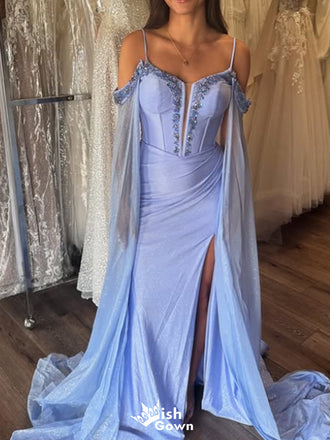 Gorgeous Spaghetti Strap Off-shoulder Mermaid Long Prom Dress Ideas, Evening Party Dresses,WGP1598