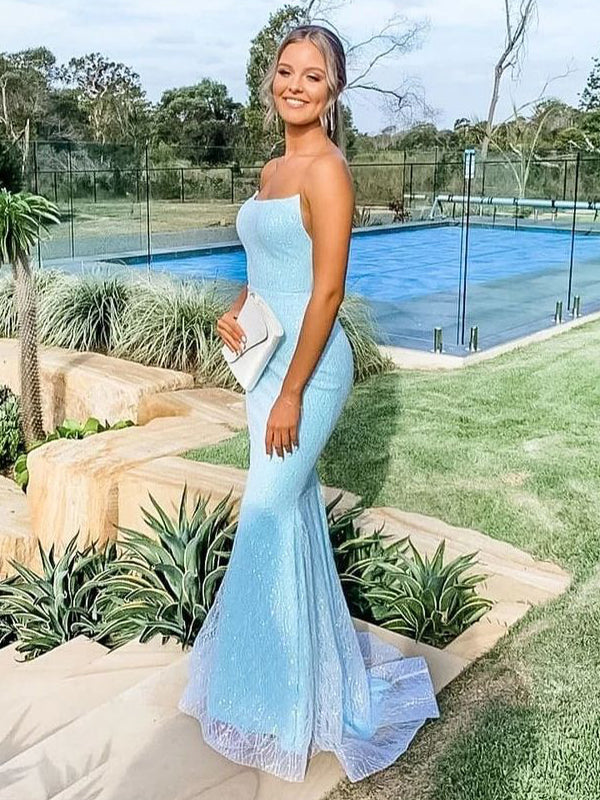 Elegant Baby Blue Mermaid Strapless Long Sleeveless Long Party Prom Dresses,Evening Dress Online, WGP729