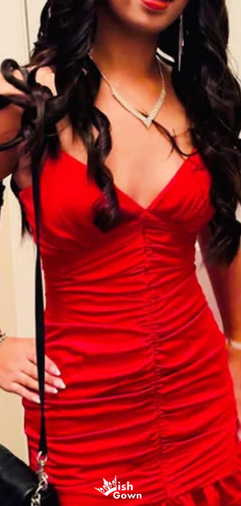 Sexy Spaghetti Strap V-neck Sheath Short Mini Homecoming Dress,EPT469