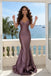 Stunning Mauve Satin Trumpet Prom Dress V-Neck Ruched Silhouette Evening Gown,WGP2205