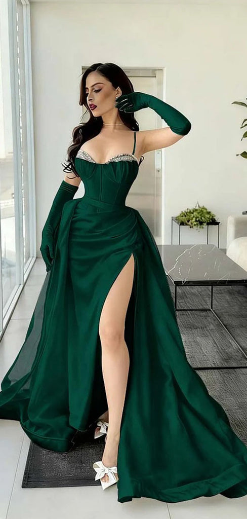 Elegant Green Spaghetti Strap Mermaid Long Prom Dress Ideas, Evening Party Dresses,WGP1956