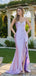 Modern Lavender Satin Prom Dress Beaded Sweetheart Neck Side Slit Ruched Formal Gown,WGP2055