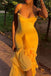 Elegant Yellow Spaghetti Strap Mermaid High Low Prom Dress Ideas, Evening Party Dresses,WGP1805