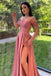 Elegant Pink Off-Shoulder A-Line Long Prom Dress Ideas, Evening Party Dresses, WGP1994
