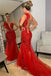 Unique Red Mermaid Lace Long Prom Dress Ideas, Evening Party Dresses,WGP1887