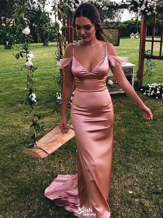Elegant Pink Spaghetti Strap Mermaid Long Prom Dress Ideas, Evening Party Dresses,WGP1794