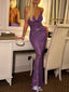 Sparkly Purple Spaghetti Strap Mermaid Long Prom Dress Ideas, Evening Party Dresses, WGP2022
