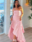Pink Strapless High Low Prom Dress Unique Ruffle Chiffon Party Formal Dresses,WGP2073