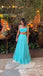 Stylish Blue Two Pieces Spaghetti Straps Straight Neck A-line Long Party Dress Prom Dresses,Evening Dress Online, WGP892